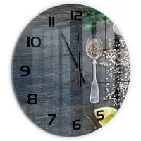 Tulup Wandklok - Specerijen en kruiden Moderne Wandklok Glas - fi60 cm - Veelkleurig Wandklok Glas Decoratie - Zwarte handen - Ronde Klok - Glazen Wandklok Design - Klok Glas Met Opdruk