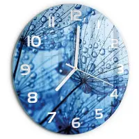 Tulup Wandklok - Paardenbloemzaden Decoratieve Glazen Klok - fi30 cm - Blauw Glazen Wandklok Design - Witte handen - Ronde Klok - Glazen Klok Met Print - Wandklok Glas Met Motief