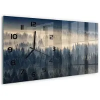 Tulup Wandklok - Mist boven het bos Wandklok Glas Met Motief - 60x30 cm - Grijs Decoratieve Glazen Klok - Zwarte handen - Rechthoekige Klok - Gekleurde Glazen Klok - Glazen Klok Met Print