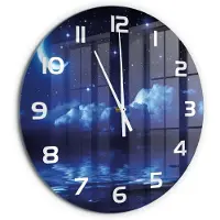 Tulup Wandklok - De nachtelijke hemel Gekleurde Glazen Klok - fi60 cm - Blauw Glazen Klok Met Print - Witte handen - Ronde Klok - Moderne Wandklok Glas - Wandklok Glas Decoratie