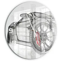 Tulup Wandklok - Autogrille Wandklok Glas Decoratie - fi60 cm - Rood Gekleurde Glazen Klok - Witte handen - Ronde Klok - Klok Glas Met Opdruk - Moderne Wandklok Glas