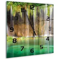 Tulup Wandklok - Plitvice-meren Glazen Klok Met Print - 60x60 cm - Groente Wandklok Glas Met Motief - Zwarte handen - Vierkante Klok - Wandklok Glas Decoratie - Gekleurde Glazen Klok