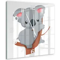 Tulup Wandklok - Koala in een boom Glazen Wandklok Design - 60x60 cm - Grijs Klok Glas Met Opdruk - Witte handen - Vierkante Klok - Wandklok Glas Met Motief - Decoratieve Glazen Klok
