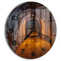 Tulup Wandklok - Ondergrondse tunnel Wandklok Glas Decoratie - fi30 cm - Oranje Gekleurde Glazen Klok - Zwarte handen - Ronde Klok - Klok Glas Met Opdruk - Moderne Wandklok Glas