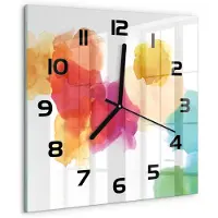 Tulup Wandklok - Kleurrijke vlekken Moderne Wandklok Glas - 30x30 cm - Veelkleurig Wandklok Glas Decoratie - Zwarte handen - Vierkante Klok - Glazen Wandklok Design - Klok Glas Met Opdruk