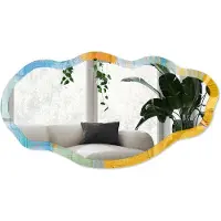 Wallfluent De Energie Van Kleur Spiegel - Geel Stijlvolle Wandspiegel - Organische Spiegel - Woonkamer - Abstract - 45x90 cm - Totale afmeting 52x97 cm