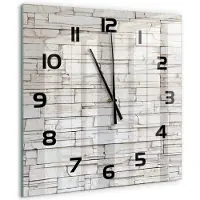 Tulup Wandklok - Witte stenen muur Wandklok Glas Decoratie - 60x60 cm - Wit Gekleurde Glazen Klok - Zwarte handen - Vierkante Klok - Klok Glas Met Opdruk - Moderne Wandklok Glas