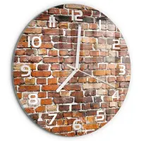 Tulup Wandklok - Bakstenen muur Glazen Klok Met Print - fi30 cm - Bruin Wandklok Glas Met Motief - Witte handen - Ronde Klok - Wandklok Glas Decoratie - Gekleurde Glazen Klok