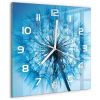 Drukarnia Piga Wandklok - Paardebloem Klok Glas Met Opdruk - 30x30 cm - Blauw Moderne Wandklok Glas - Witte handen - Vierkante Klok - Decoratieve Glazen Klok - Glazen Wandklok Design