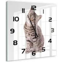 Tulup Wandklok - Kat Glazen Klok Met Print - 60x60 cm - Bruin Wandklok Glas Met Motief - Zwarte handen - Vierkante Klok - Wandklok Glas Decoratie - Gekleurde Glazen Klok
