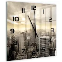 Tulup Wandklok - Manhattan, New York Moderne Wandklok Glas - 60x60 cm - Beige Wandklok Glas Decoratie - Zwarte handen - Vierkante Klok - Glazen Wandklok Design - Klok Glas Met Opdruk