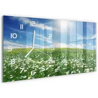 Tulup Wandklok - Wei Glazen Klok Met Print - 60x30 cm - Groente Wandklok Glas Met Motief - Witte handen - Rechthoekige Klok - Wandklok Glas Decoratie - Gekleurde Glazen Klok