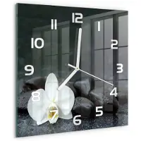 Tulup Wandklok - Orchidee Wandklok Glas Decoratie - 30x30 cm - Zwart Gekleurde Glazen Klok - Witte handen - Vierkante Klok - Klok Glas Met Opdruk - Moderne Wandklok Glas
