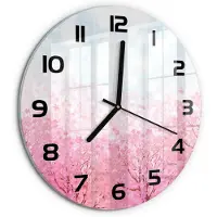 Tulup Wandklok - Kersenbloesem Decoratieve Glazen Klok - fi30 cm - Roze Glazen Wandklok Design - Zwarte handen - Ronde Klok - Glazen Klok Met Print - Wandklok Glas Met Motief