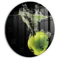 Tulup Wandklok - Groene appels Glazen Wandklok Design - fi60 cm - Groente Klok Glas Met Opdruk - Zwarte handen - Ronde Klok - Wandklok Glas Met Motief - Decoratieve Glazen Klok
