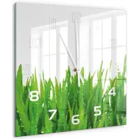 Tulup Wandklok - Gras Moderne Wandklok Glas - 60x60 cm - Groente Wandklok Glas Decoratie - Witte handen - Vierkante Klok - Glazen Wandklok Design - Klok Glas Met Opdruk