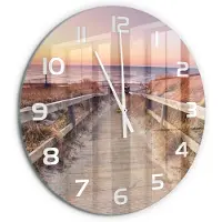 Tulup Wandklok - De weg naar het strand Decoratieve Glazen Klok - fi60 cm - Oranje Glazen Wandklok Design - Witte handen - Ronde Klok - Glazen Klok Met Print - Wandklok Glas Met Motief