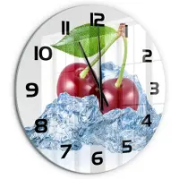 Tulup Wandklok - Kers met ijs Decoratieve Glazen Klok - fi60 cm - Rood Glazen Wandklok Design - Zwarte handen - Ronde Klok - Glazen Klok Met Print - Wandklok Glas Met Motief