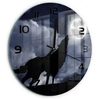 Tulup Wandklok - Huilende Wolf Volle Maan Glazen Klok Met Print - fi30 cm - Zwart Wandklok Glas Met Motief - Zwarte handen - Ronde Klok - Wandklok Glas Decoratie - Gekleurde Glazen Klok
