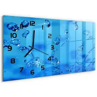 Tulup Wandklok - Waterdruppels Moderne Wandklok Glas - 60x30 cm - Blauw Wandklok Glas Decoratie - Zwarte handen - Rechthoekige Klok - Glazen Wandklok Design - Klok Glas Met Opdruk