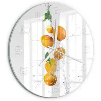 Tulup Wandklok - Sinaasappels en water Klok Glas Met Opdruk - fi30 cm - Geel Moderne Wandklok Glas - Witte handen - Ronde Klok - Decoratieve Glazen Klok - Glazen Wandklok Design