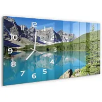 Tulup Wandklok - Meer in de bergen Klok Glas Met Opdruk - 60x30 cm - Groente Moderne Wandklok Glas - Witte handen - Rechthoekige Klok - Decoratieve Glazen Klok - Glazen Wandklok Design