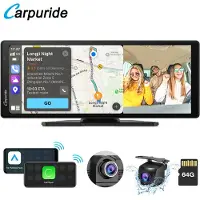 Carpuride W903 - Draagbaar CarPlay-scherm - dashcam-scherm HD IPS 9,3 - 4K-camera voor en achter - draadloze CarPlay en Android Auto - lusopname - Bluetooth - Mirror Link