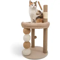 Merkloos Kattenkrabpaal beige, met ligplaatsen en huisje, voor binnen en buiten