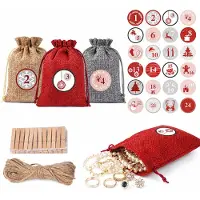 Markenlos Adventskalender om zelf te vullen - Set van 24 stuks, bestaande uit 24 jutezakjes (10x14 cm), cijferstickers (1-24), houten klemmetjes en 10 meter jutekoord - in natuurlijke kleuren