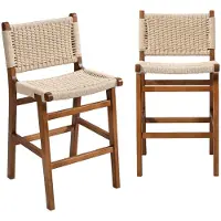Sweeek - Set van 2 barstoelen van rubberhout en zitting met gevlochten touw - joy