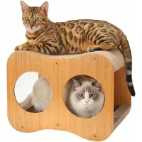 Merkloos Krabpaal voor katten, 2-in-1 krabkarton, voor indoor, gebogen design
