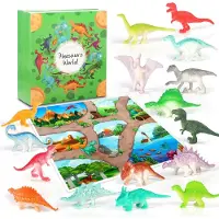 Merkloos Adventskalender 2025, 24 deurtjes, 16 dinosaurussen, 14 speelgoedauto's, ABS kunststof, voor kinderen