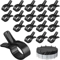 Merkloos Zwembadklemmen 18 stuks, zwart, opening 5.3 cm en 7.5 cm, winteraccessoires voor zwembadafdekking