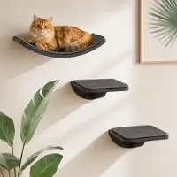 Merkloos Klimframeset voor katten met krabmat, wandmontage, 2 treden, voor kattenmeubel