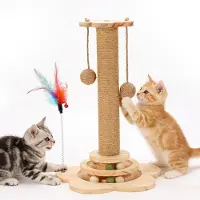 Merkloos Kattenkrabpaal 46 cm, sisal, speelballen, veer, voor binnen