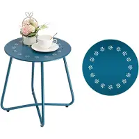 Merkloos Bijzettafel voor buiten, rond, staal, marineblauw, voor tuin