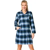 Key Flanellen Nachthemd Dames Doorknoopmodel Lange Mouw Marine Ruit LND 465 40 / L