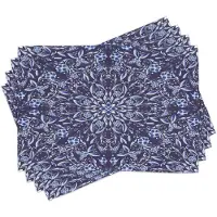 Abakuhaus Winter Placemats Set van 4, Chinese Schilderij Stijl Kunst Traditionele Bloemen Vlechtwerk Thema Print, Wasbare Stoffen Placemats voor de Eettafel, Standaardformaat, Donkerblauw