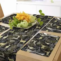 Abakuhaus Kerst Tafelloper & 4 Placemats, Oosters Hert, Set voor Tafeldecoratie, 40 cm x 180 cm, Zwart Beige