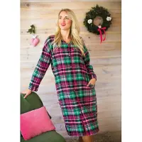 Key Flanellen Nachthemd Dames Lange Mouw Groen-Bordeaux Ruit LND 414 46 / 3XL