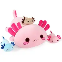 Merkloos Pluche axolotl knuffeldier, mama en 3 baby's, pluche kussen, voor kinderenkamer