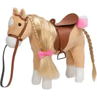 Merkloos Pluche paard, 28 cm, met zadel en bit, beige, voor kinderen