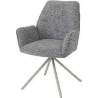 Mendler Eetkamerstoel HWC-G67, keukentool, draaibaar, automatische positie, metalen bekleding met chenille (410g/m²), frame in crème, bekleding in lichtgrijs