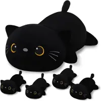 Merkloos Pluche knuffel zwarte kat met 4 kittens, voor kinderen, speelgoed