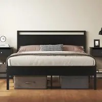 Dripio Bed 140x200 cm met lattenbodem, opbergruimte, metaal, zwart