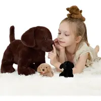 Merkloos Pluche Labrador 40 cm, met 3 baby's, knuffeldier