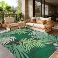 Merkloos Buiten- en binnentapijt 120x170 cm, tropisch bladermotief, groen, plat geweven, voor balkon