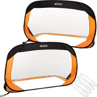 Merkloos Opvouwbare voetbaldoelen 120x80 cm, set van 2, zwart en oranje, voor buiten
