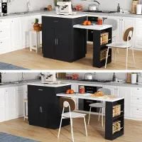 Kein Hersteller Keukeneiland met uitschuifbaar eettafel voor 4-6 personen, in twee kleuren, met stopcontact, kast, 2 lades en 2 open planken.