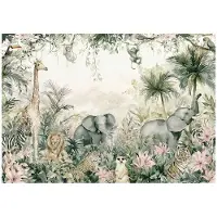 WALLARENA - Fotobehang - 400x280 cm - Voor kinderen dieren jungle pastel kinderbehang